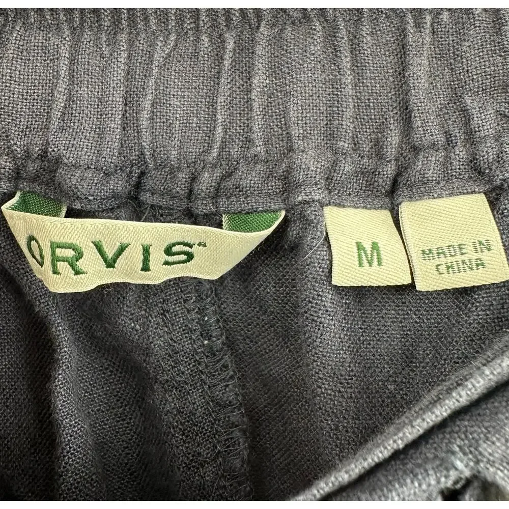 Orvis Size Medium Tie Waist Pants Blue‎ 100% Linen Comfy Fit w/ Pockets - Picture 3 of 4